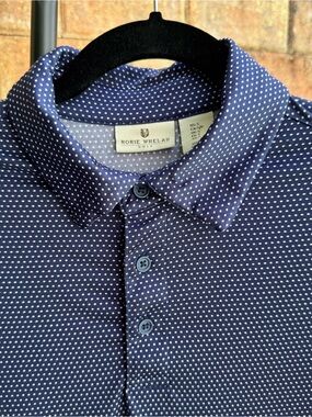 Rorie Whelan Men's Navy White Polka Dot Golf Performance Polo Shirt